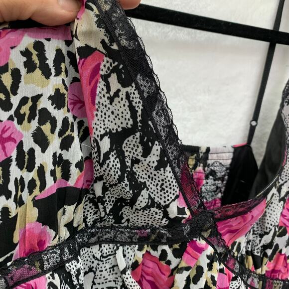 NWOT VTG 2008 Express Womens Large Cocktail Slip Dress Roses Leopard Ruffles - Picture 4 of 9